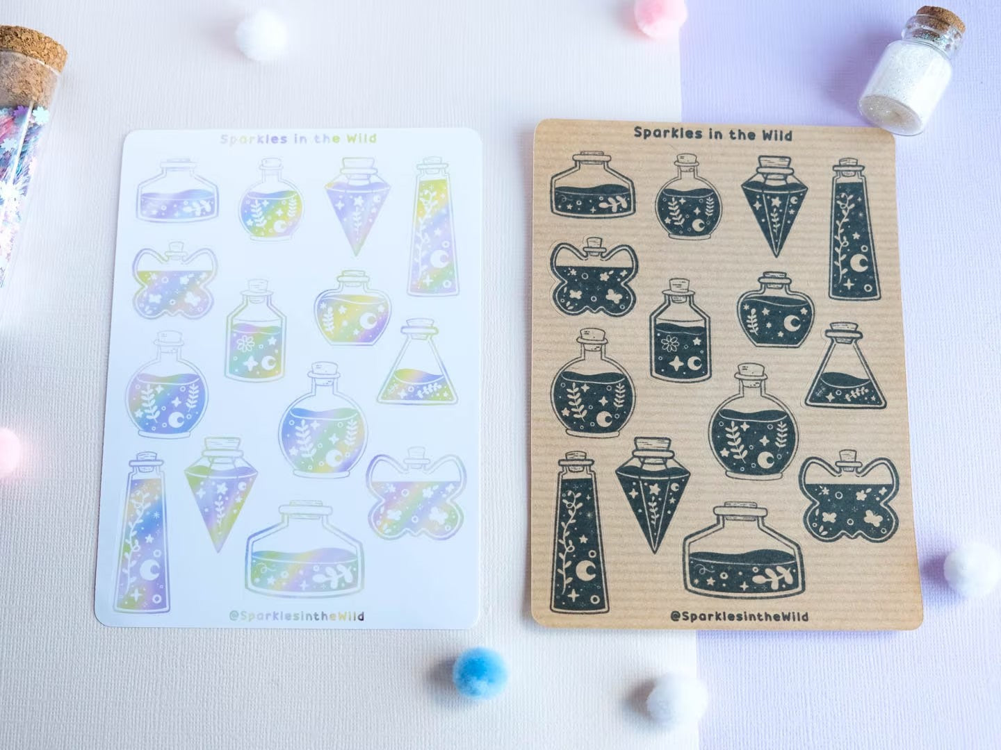 Feuille d’autocollants Kraft potion magique Kawaii