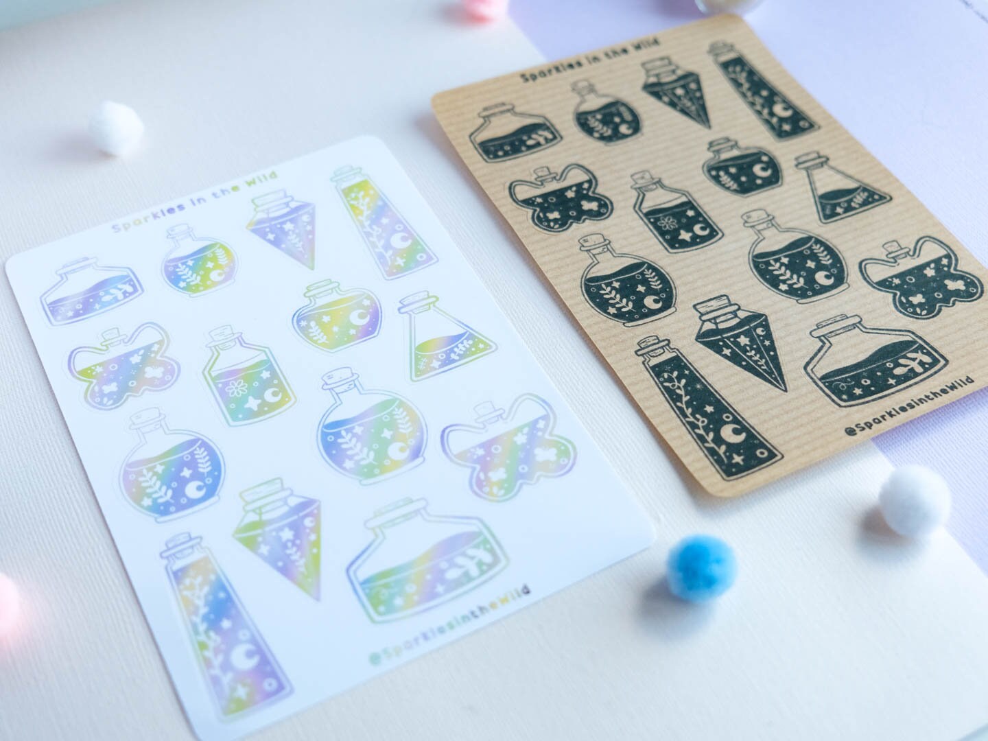 Feuille d’autocollants Kraft potion magique Kawaii