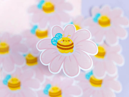 Autocollant Petite abeille fleur rose