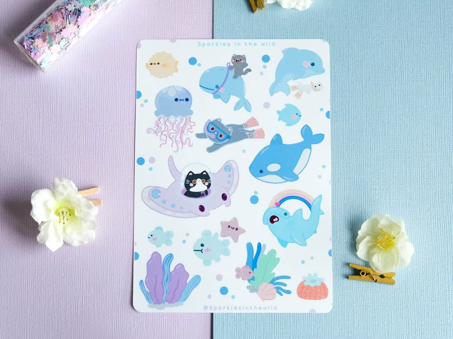 Feuille d’autocollants océan Kawaii