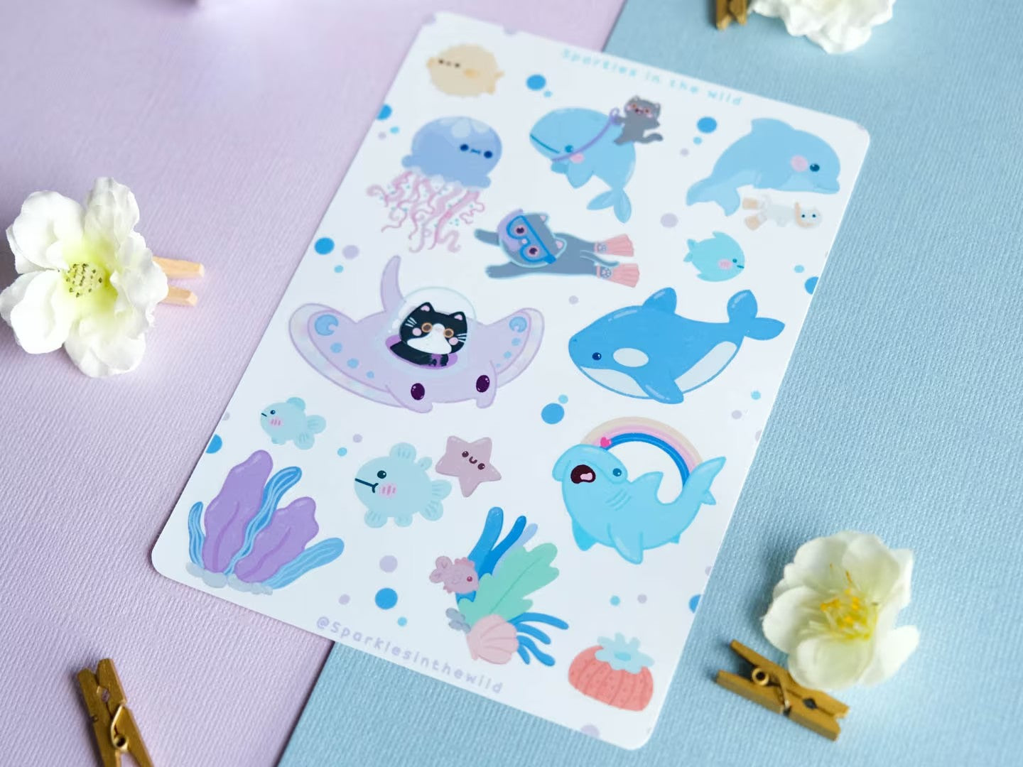 Feuille d’autocollants océan Kawaii