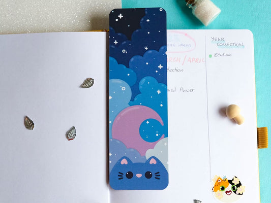 Marque-page chat mignon nuit et lune