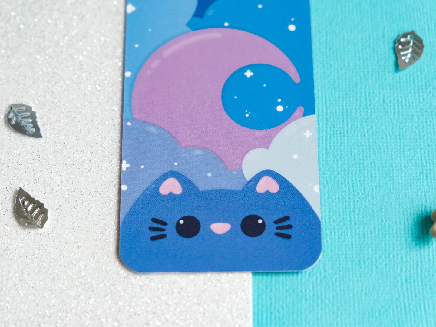 Marque-page chat mignon nuit et lune