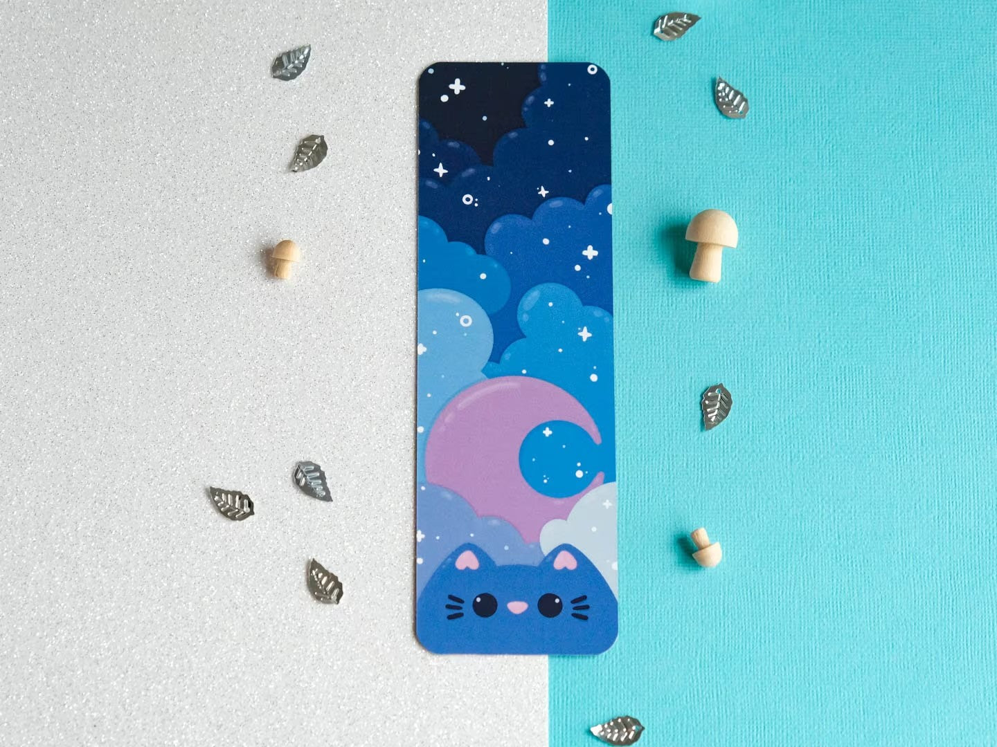 Marque-page chat mignon nuit et lune