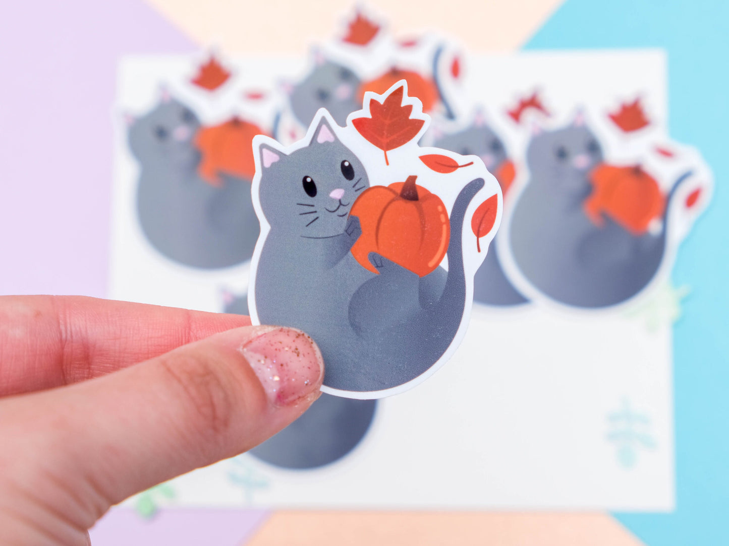 Grey Cat Fall Season Sticker - Halloween Sticker - Bullet journal Sticker - Planner Sticker