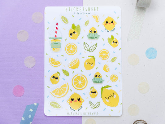 Sticker sheet Kawaii Lemons and Lemonade - Sticker Sheet Lemon - Planner Stickers - Scrapbook Stickers - Set of Sticker for Bullet Journal