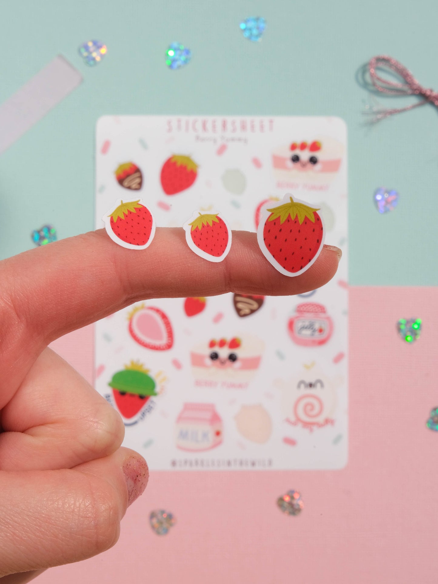 Sticker sheet Kawaii Strawberries - Sticker Sheet Berries - Planner Stickers - Scrapbook Stickers - Set of Sticker for Bullet Journal