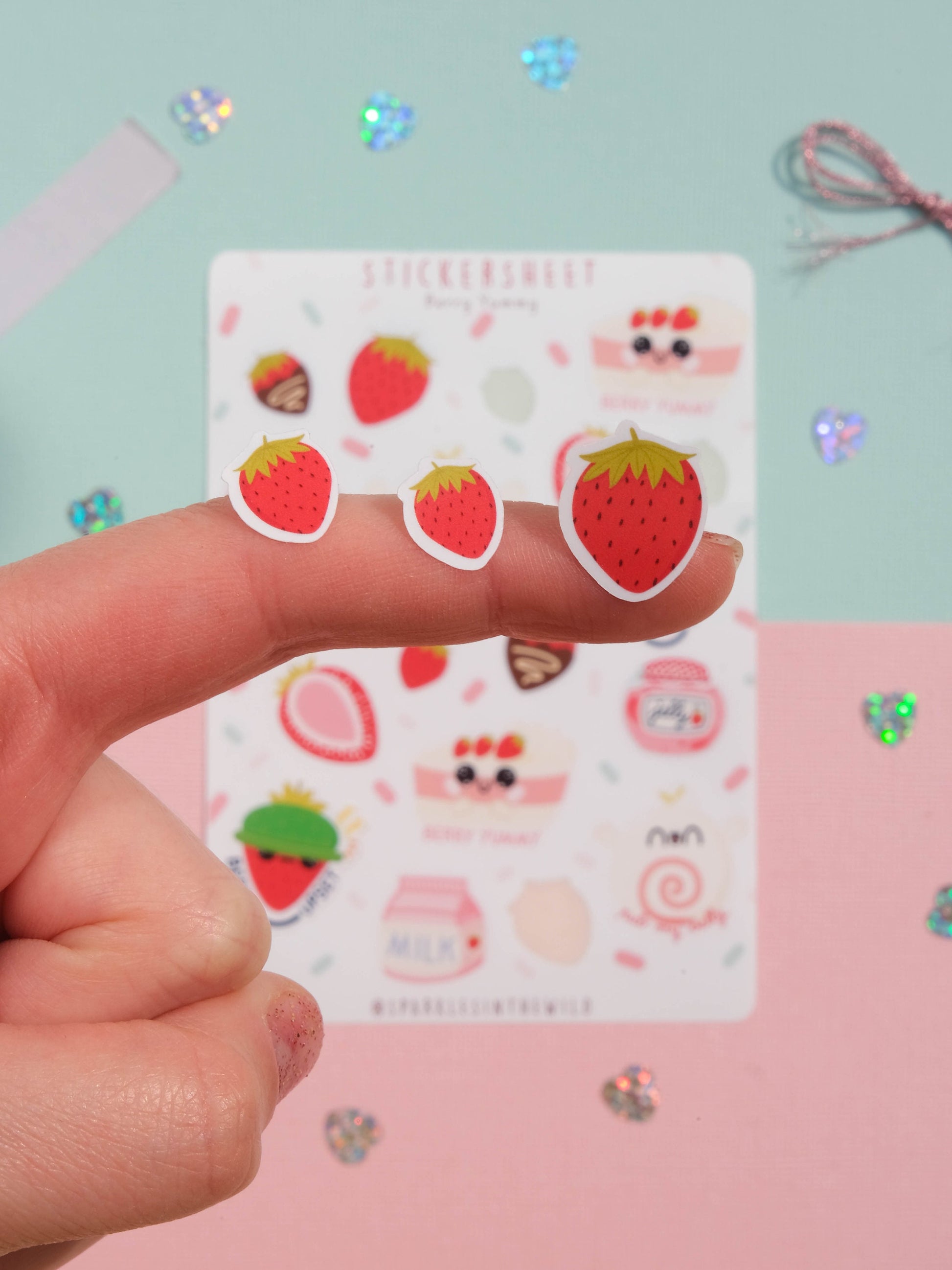 Sticker sheet Kawaii Strawberries - Sticker Sheet Berries - Planner Stickers - Scrapbook Stickers - Set of Sticker for Bullet Journal