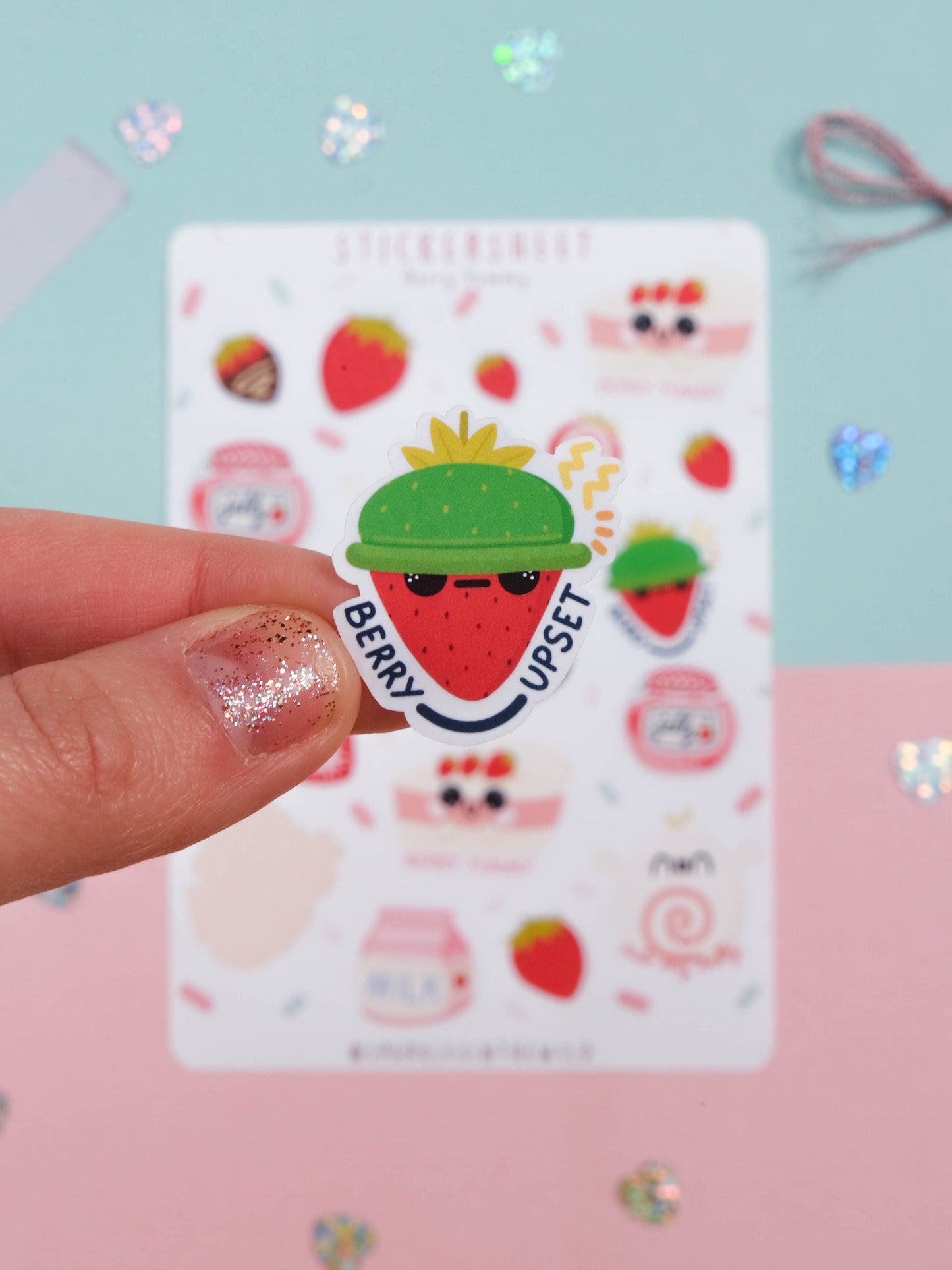 Sticker sheet Kawaii Strawberries - Sticker Sheet Berries - Planner Stickers - Scrapbook Stickers - Set of Sticker for Bullet Journal