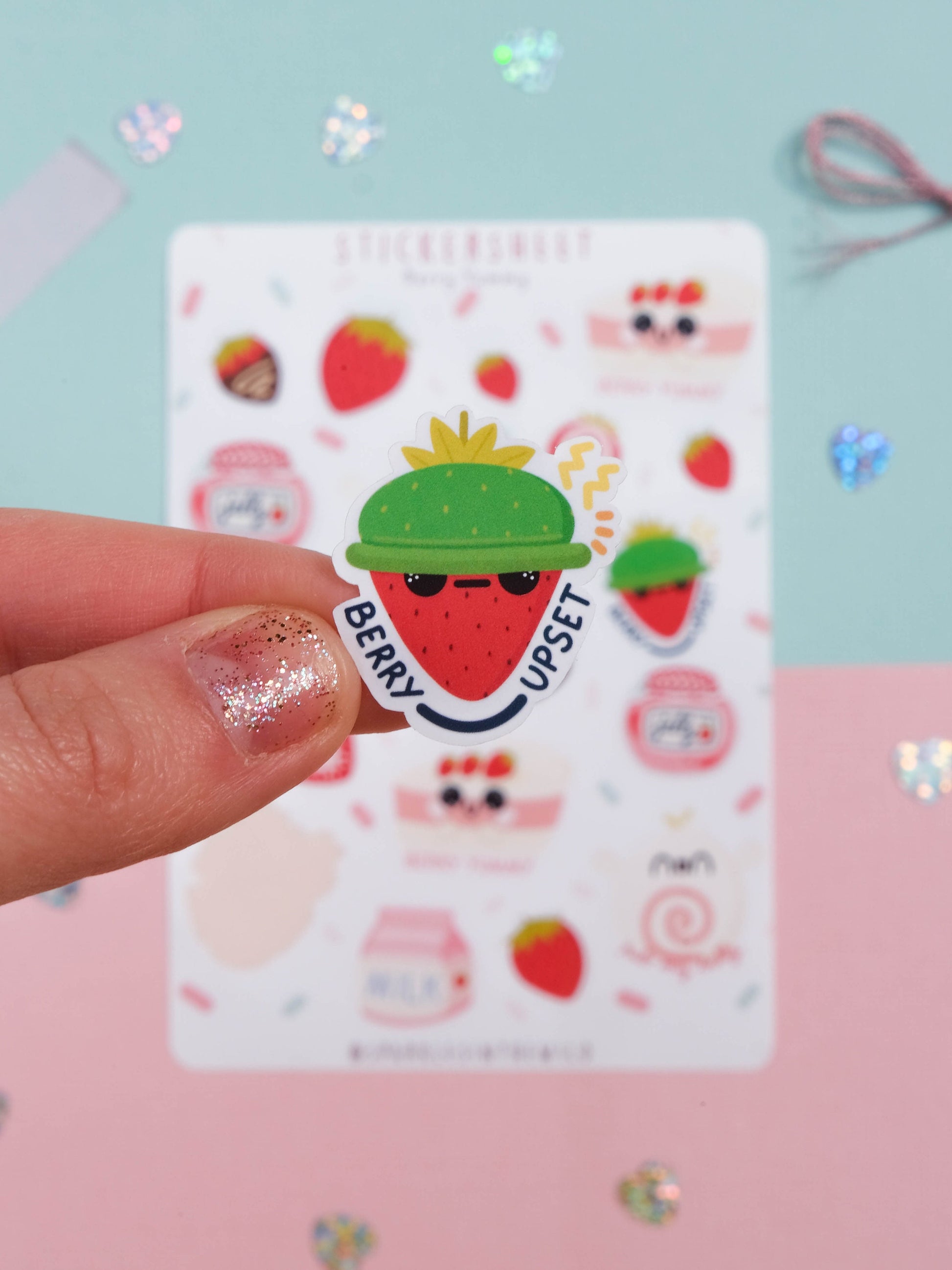 Sticker sheet Kawaii Strawberries - Sticker Sheet Berries - Planner Stickers - Scrapbook Stickers - Set of Sticker for Bullet Journal