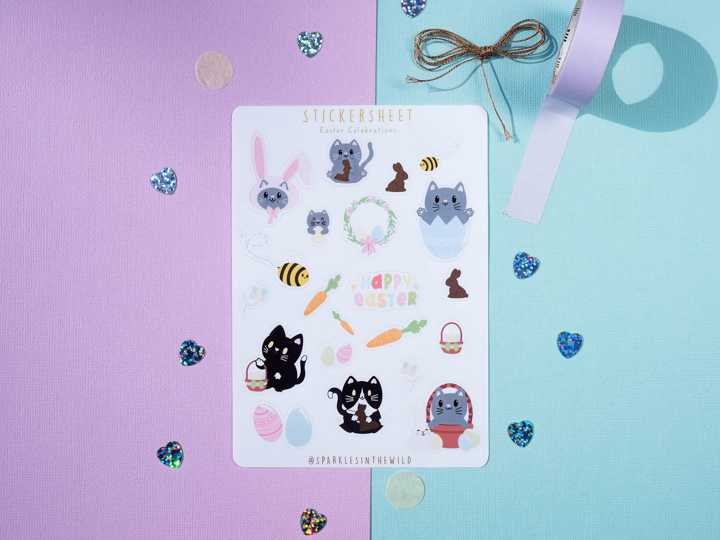 Easter Celebrations Sticker sheet - Spring Sticker sheet - Scrapbooking Stickers - Kawaii Cute Cat Stickers