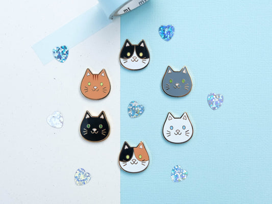 Cute Little Cat Hard Enamel Pin // Tuxedo Cat - Ginger Cat - Grey Cat - White Cat - Black Cat - Calico Cat - The perfect gift for cat lover