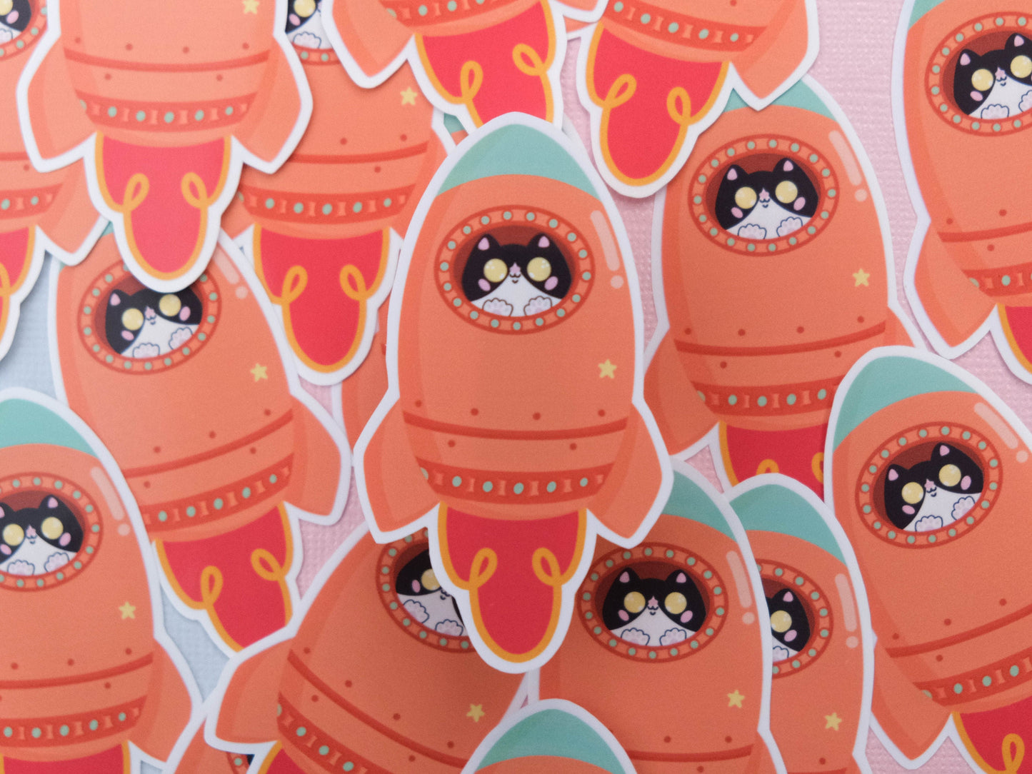 Sticker Cute Little Rocket Cat - Galaxy Sticker - Water Resistant Sticker - Cute Space Rocker Sticker for Laptop