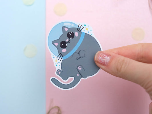 Sticker Cute Little Rocket Cat - Galaxy Sticker - Water Resistant Sticker - Cute Space Rocker Sticker for Laptop
