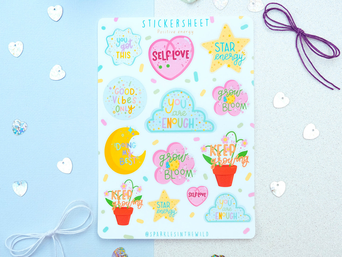 Sticker sheet Kawaii Good Vibes - Sticker Sheet Positive Energy - Planner Stickers - Scrapbook Stickers - Set of Sticker for Bullet Journal