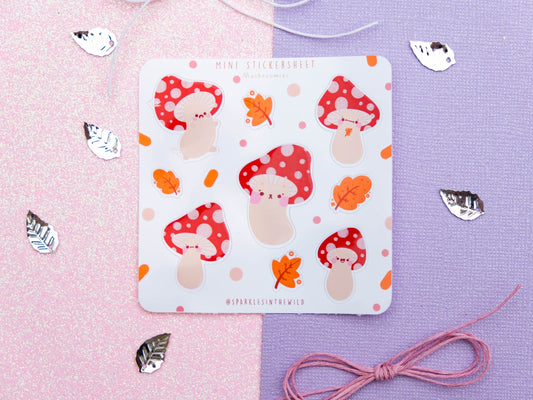 Mini Sticker sheet Kawaii Mushrooms - Sticker Sheet Cute Mushrooms - Planner Stickers - Mini Set of Sticker for Bullet Journal