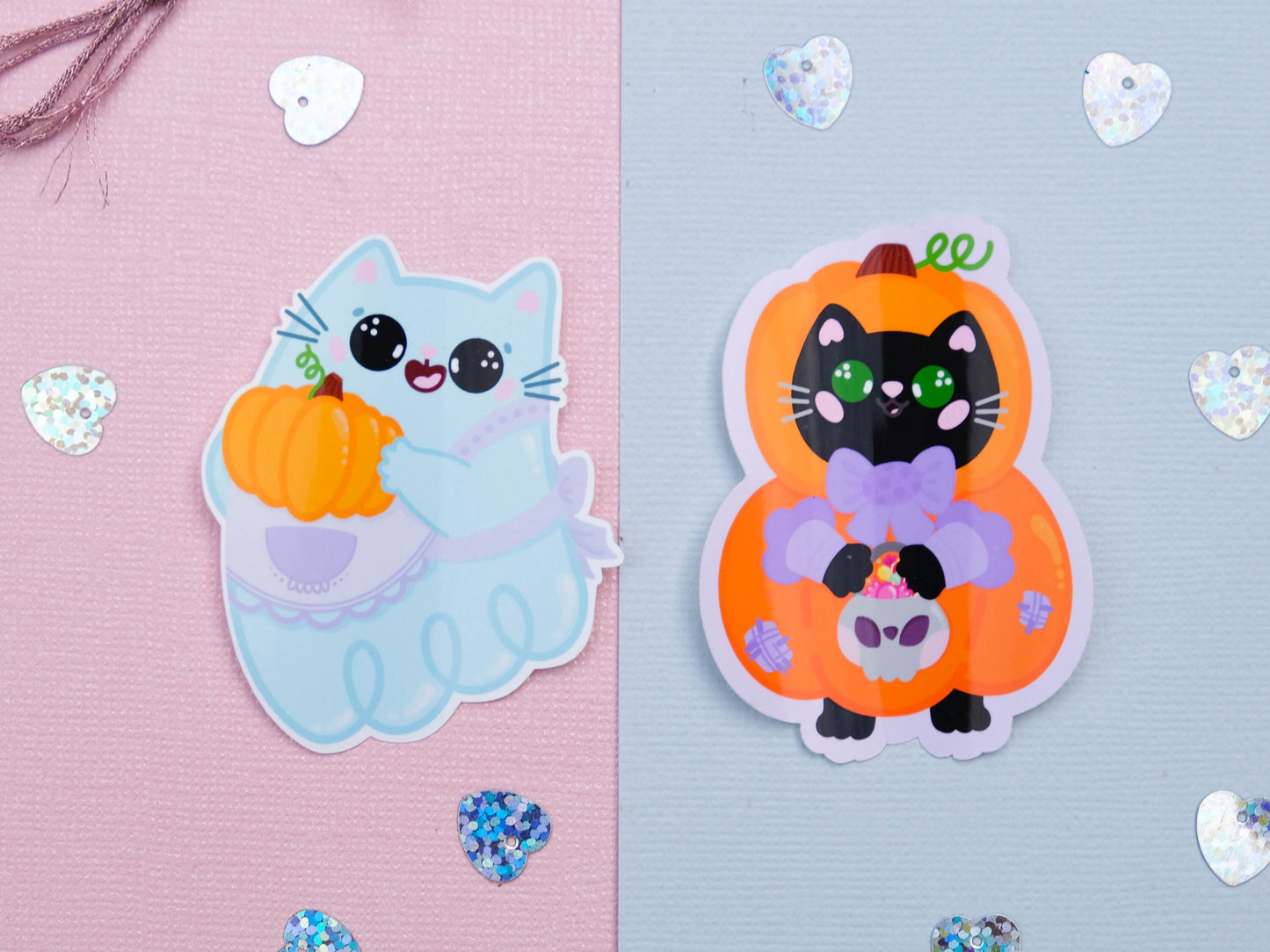 Cute Kitty Ghost Sticker - Cute Halloween sticker - Bullet Journal stickers - Cat with apron and pumpkin