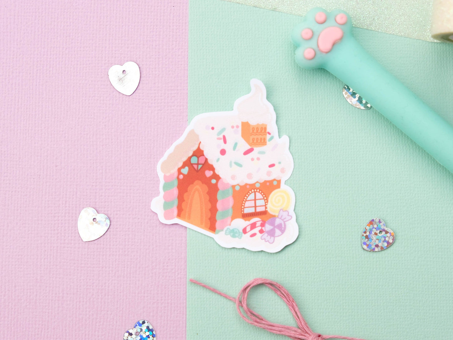 Cute Sticker water resistant Gingerbread House for Christmas perfect to decorate every surface