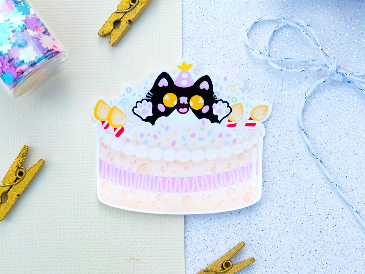 Sticker water resistant Happy Birthday and Birthday Cake with Cat perfect for Bullet Journal and planner
