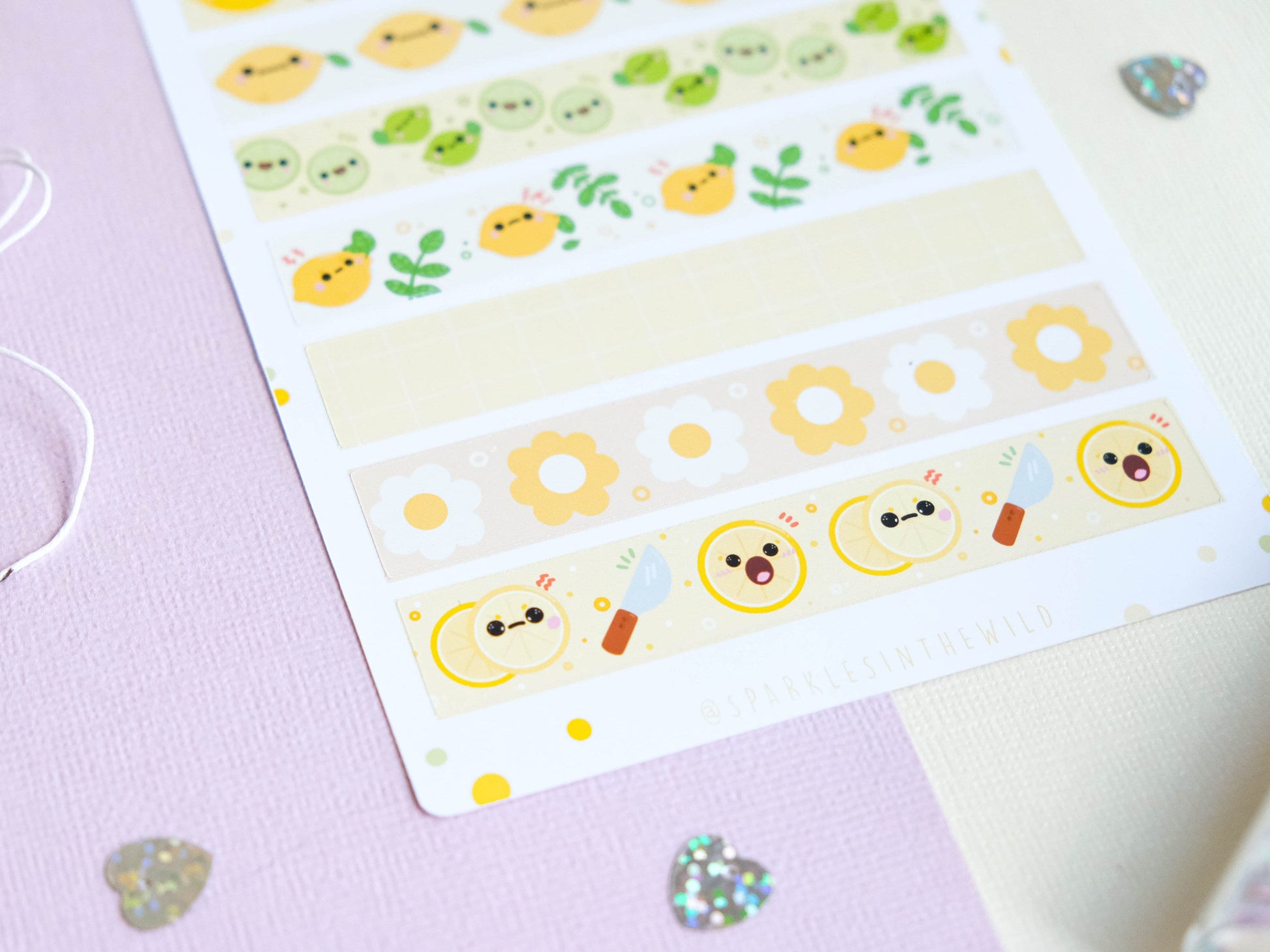 Pack of washi tape water resistant Lemon and Lime Kawaii to decorate bullet journal and planner