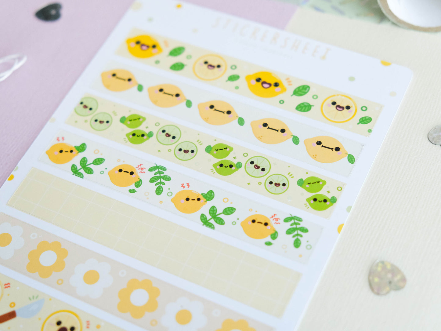 Pack of washi tape water resistant Lemon and Lime Kawaii to decorate bullet journal and planner