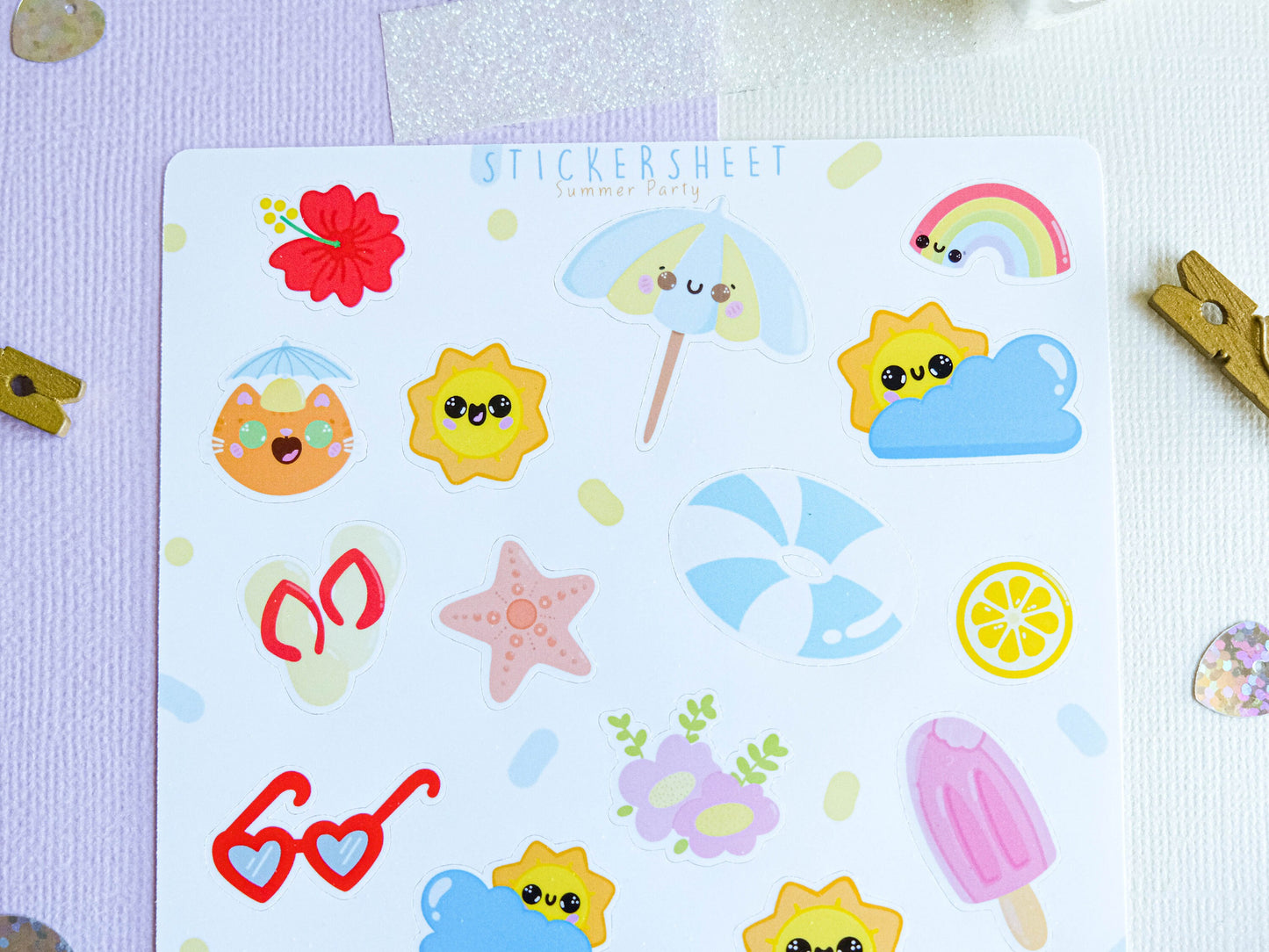 Stickersheet water resistant Summer Party Kawaii to decorate bullet journal and planner