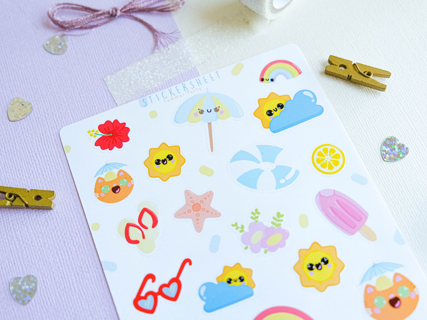 Stickersheet water resistant Summer Party Kawaii to decorate bullet journal and planner