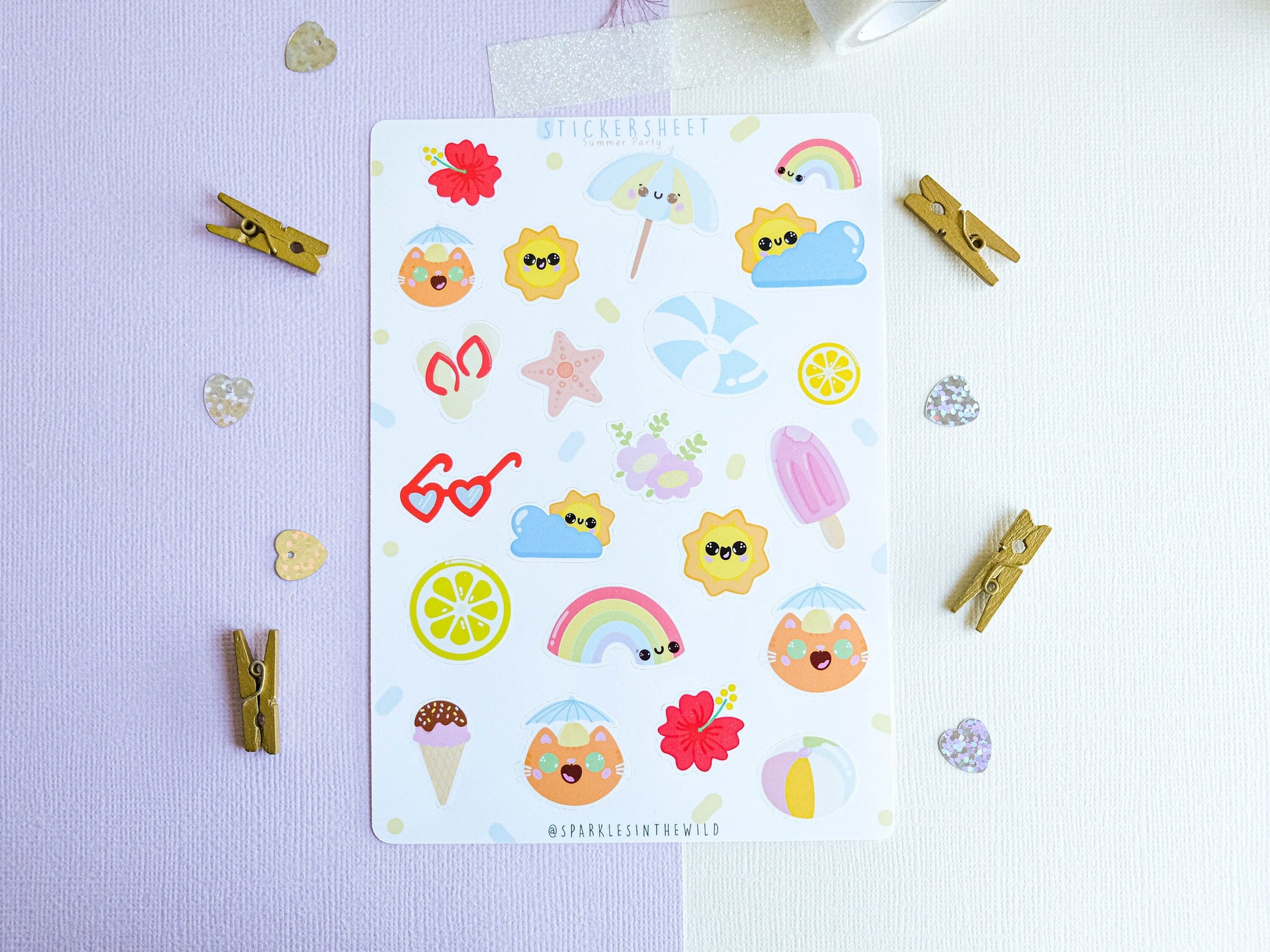 Stickersheet water resistant Summer Party Kawaii to decorate bullet journal and planner