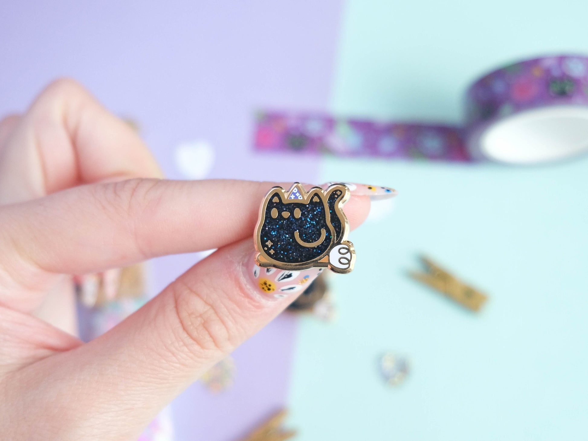LIMITED EDITION - Mini Hard Enamel Pin Cute Cat Witch with glitter for Halloween perfect as board filler pin