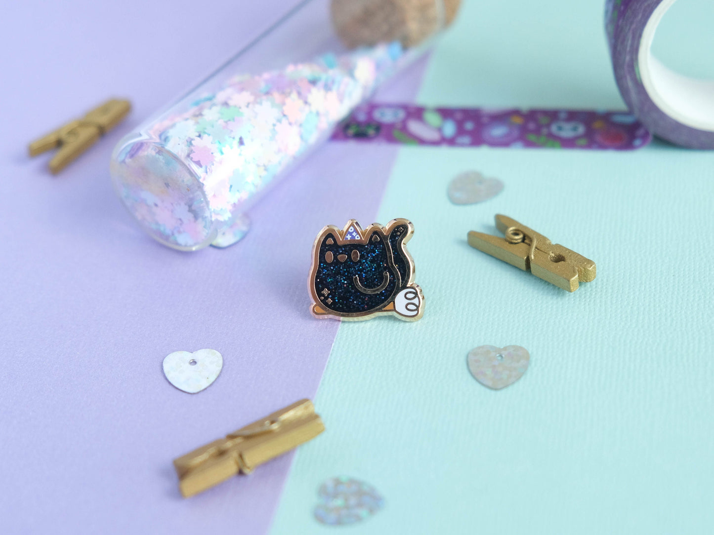 LIMITED EDITION - Mini Hard Enamel Pin Cute Cat Witch with glitter for Halloween perfect as board filler pin