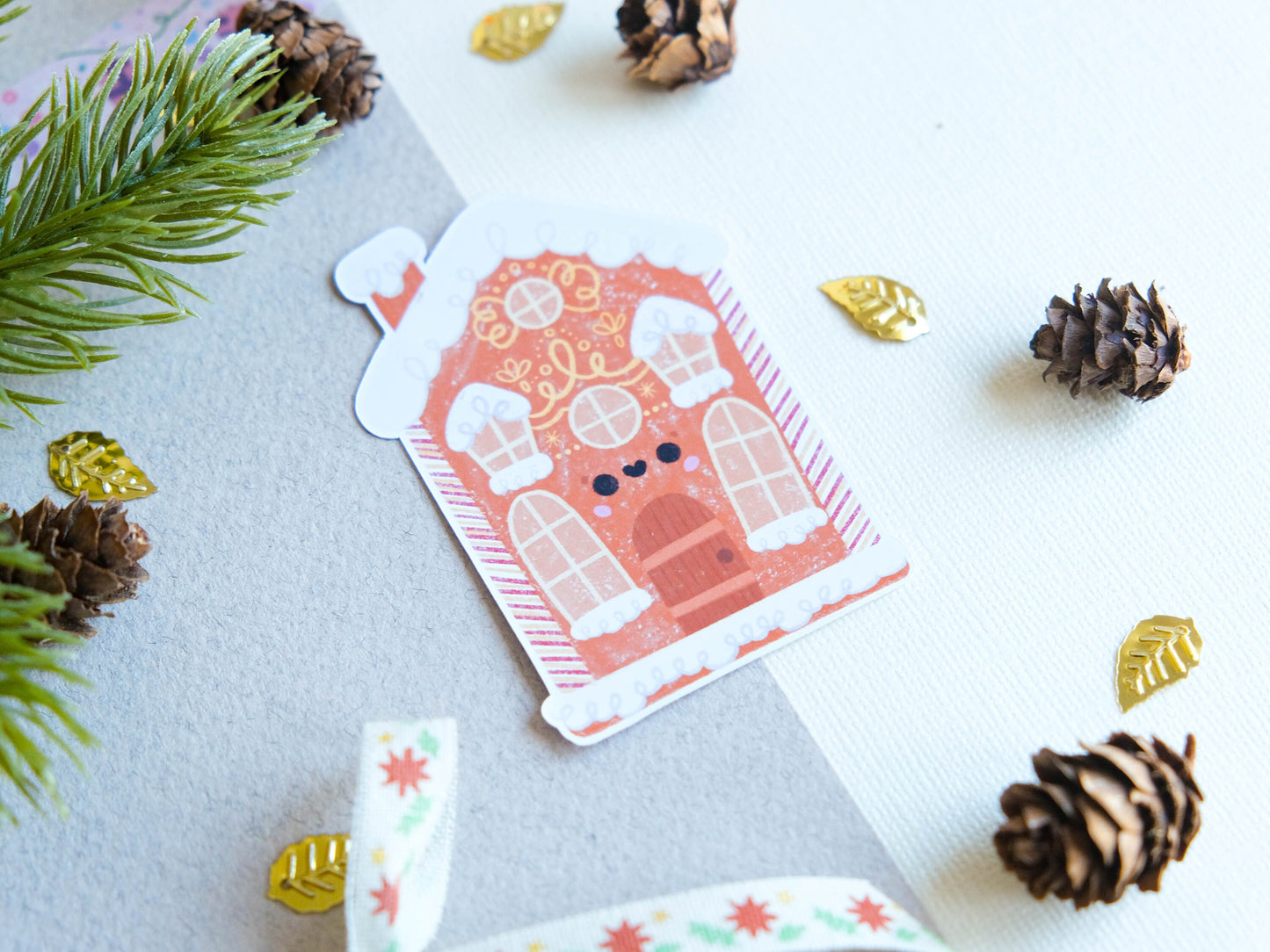 Sticker matte Cute Gingerbread House for Christmas perfect to decorate every surface to celebrate the Holidays