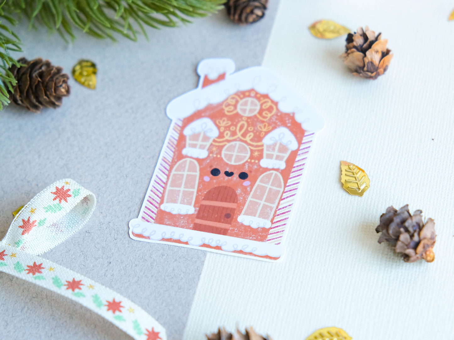 Sticker matte Cute Gingerbread House for Christmas perfect to decorate every surface to celebrate the Holidays