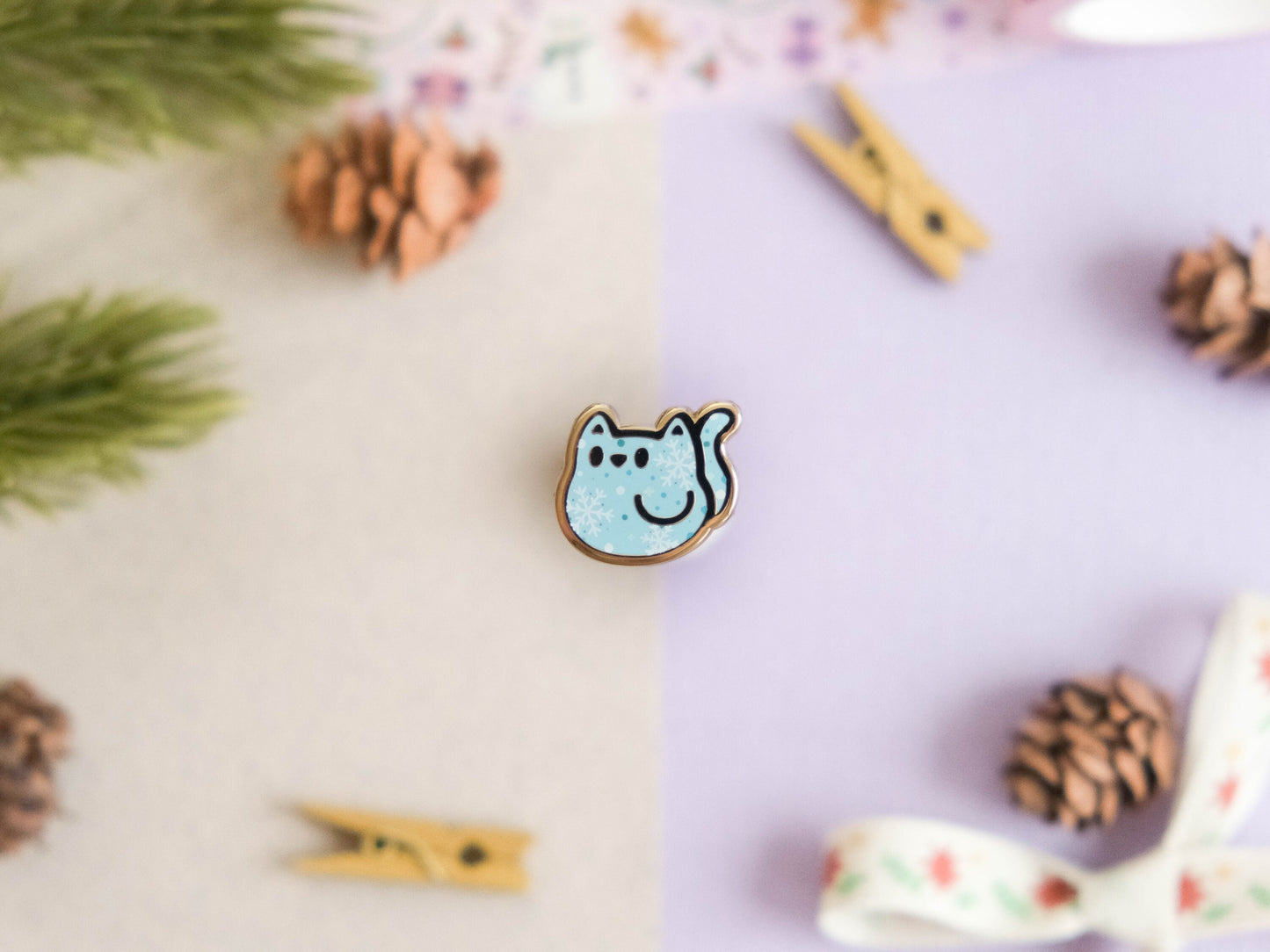 LIMITED EDITION - Mini Hard Enamel Pin Cute Cat with snowflakes perfect for Winter perfect as board filler pin