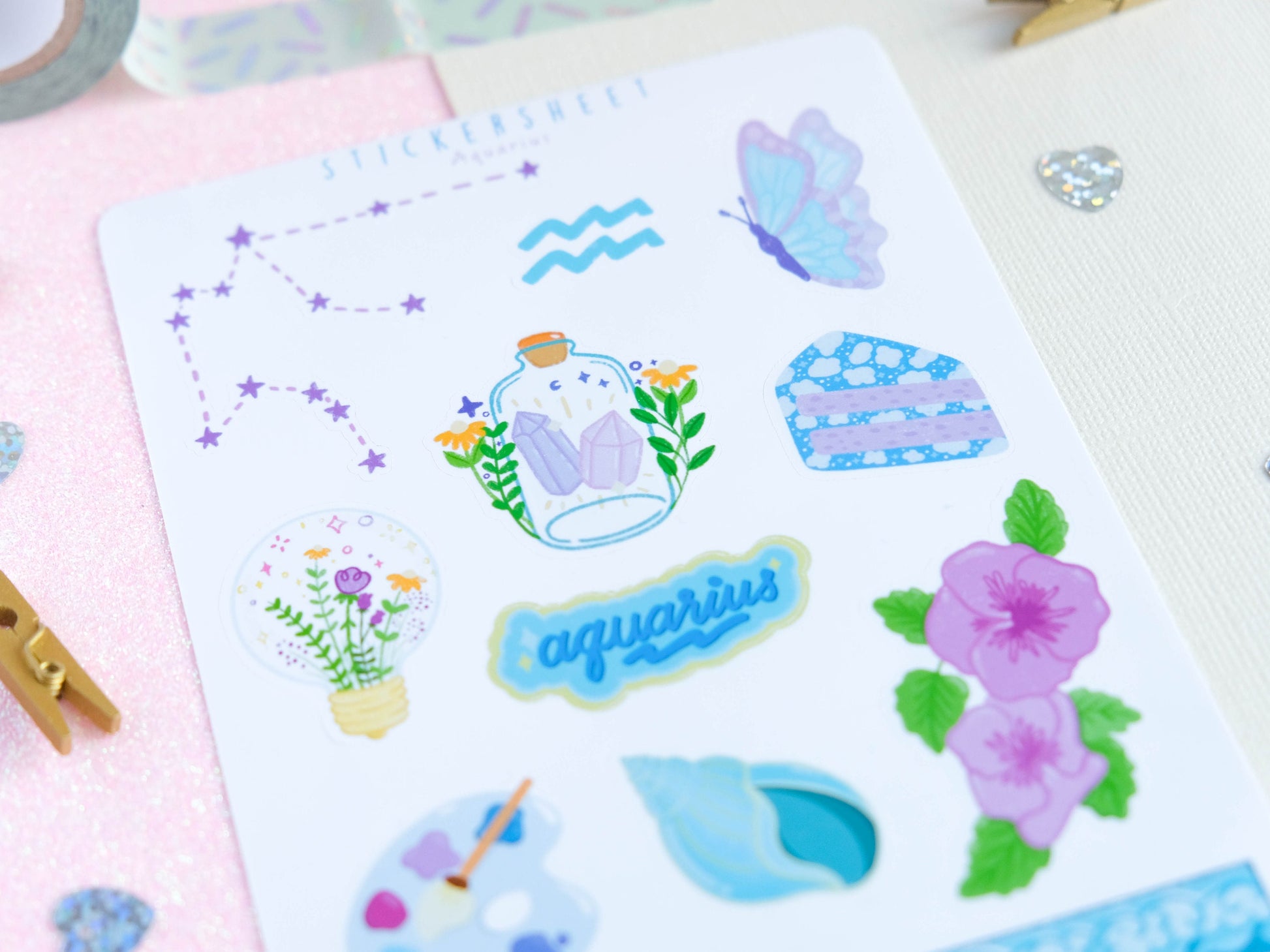Sticker sheet Zodiac Aquarius perfect to add a personal touch to your favorite items with these Aquarius stickers.