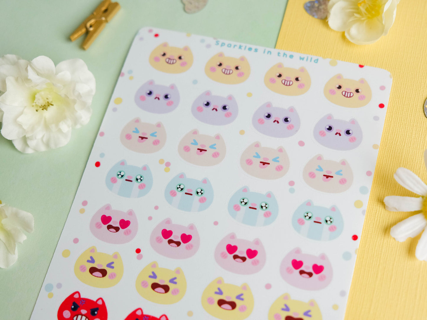 Stickersheet water resistant colorful mood tracker with cats perfect for Bullet Journal and planner