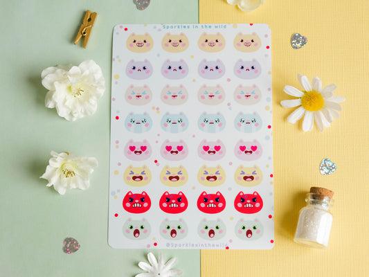 Stickersheet water resistant colorful mood tracker with cats perfect for Bullet Journal and planner