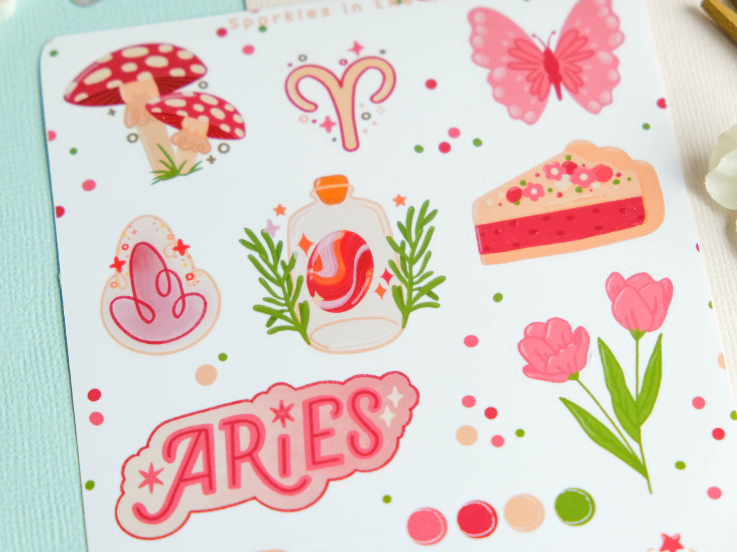 Sticker sheet Aries astrology enthusiasts - Add a personal touch to your favorite items with this unique collection of Aries stickers