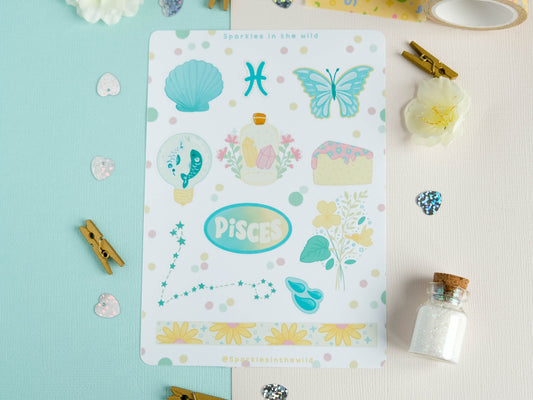 Sticker sheet Pisces astrology enthusiasts - Add a personal touch to your favorite items with this unique collection of Pisces stickers.
