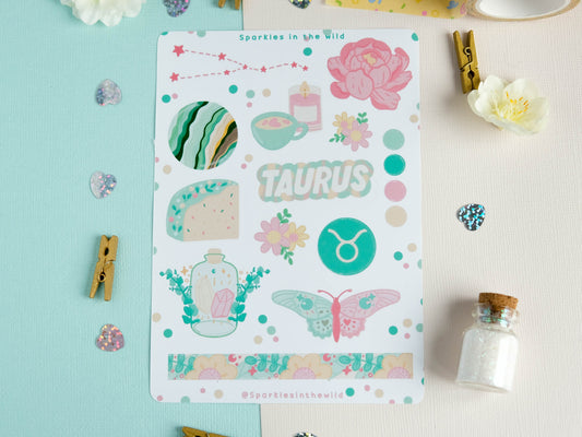 Sticker sheet Taurus astrology enthusiasts - Add a personal touch to your favorite items with this unique collection of Taurus stickers