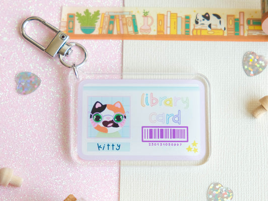 Keychain multicolored double-sided library card for book lovers and bookworm perfect for adding a touch of kawaii to your keys, bags