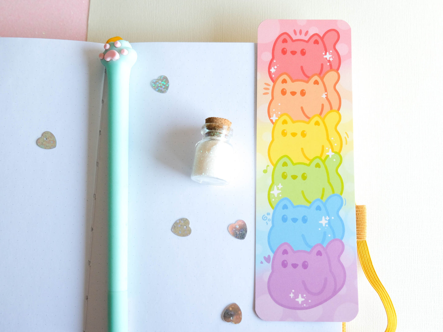 Rainbow cute cat bookmark for book lovers.