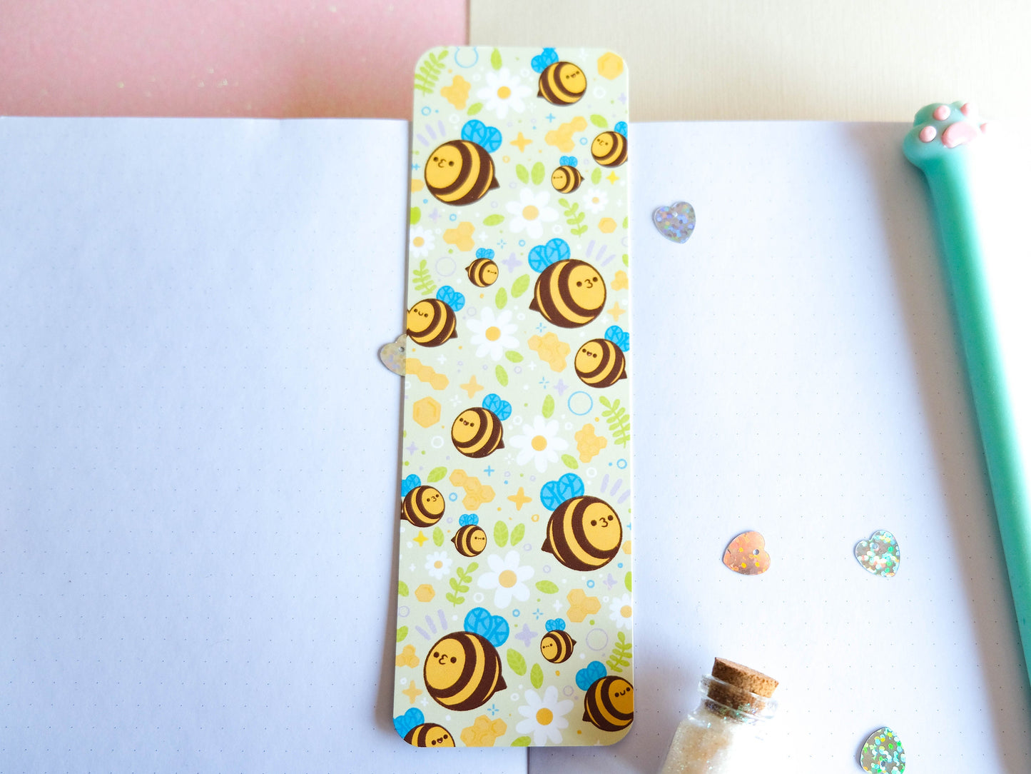 Bookmark colorful with bees and bumblebees perfect for a gift for book lover and bookworm