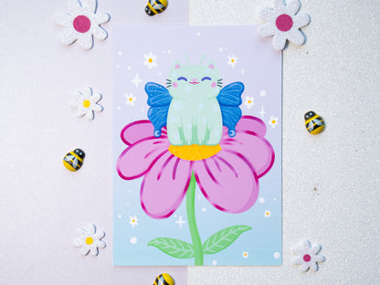 Butterfly Cat Illustration Art Print