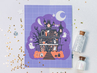 Cute Spooky Manor Illustration Art Print