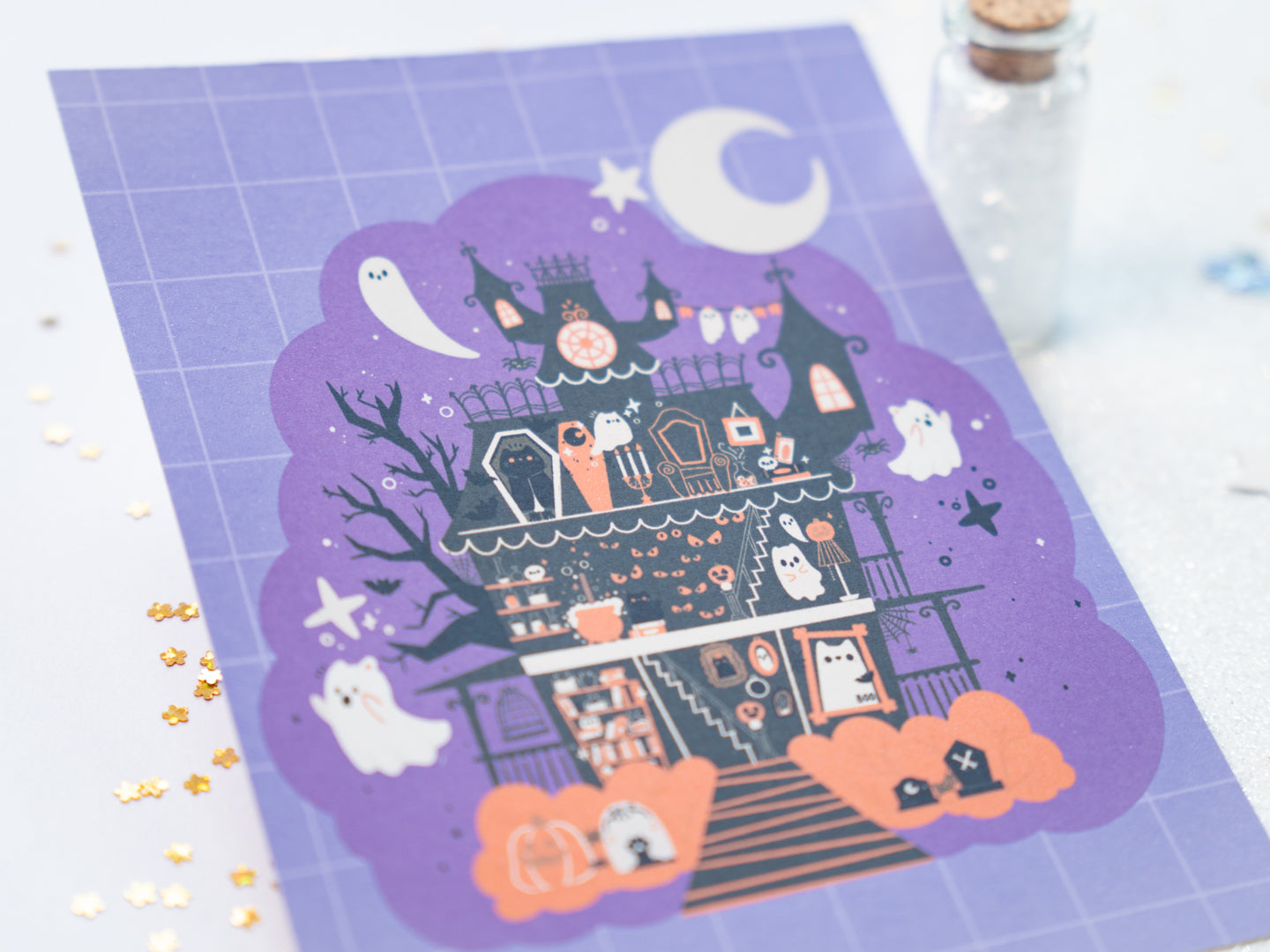 Cute Spooky Manor Illustration Art Print