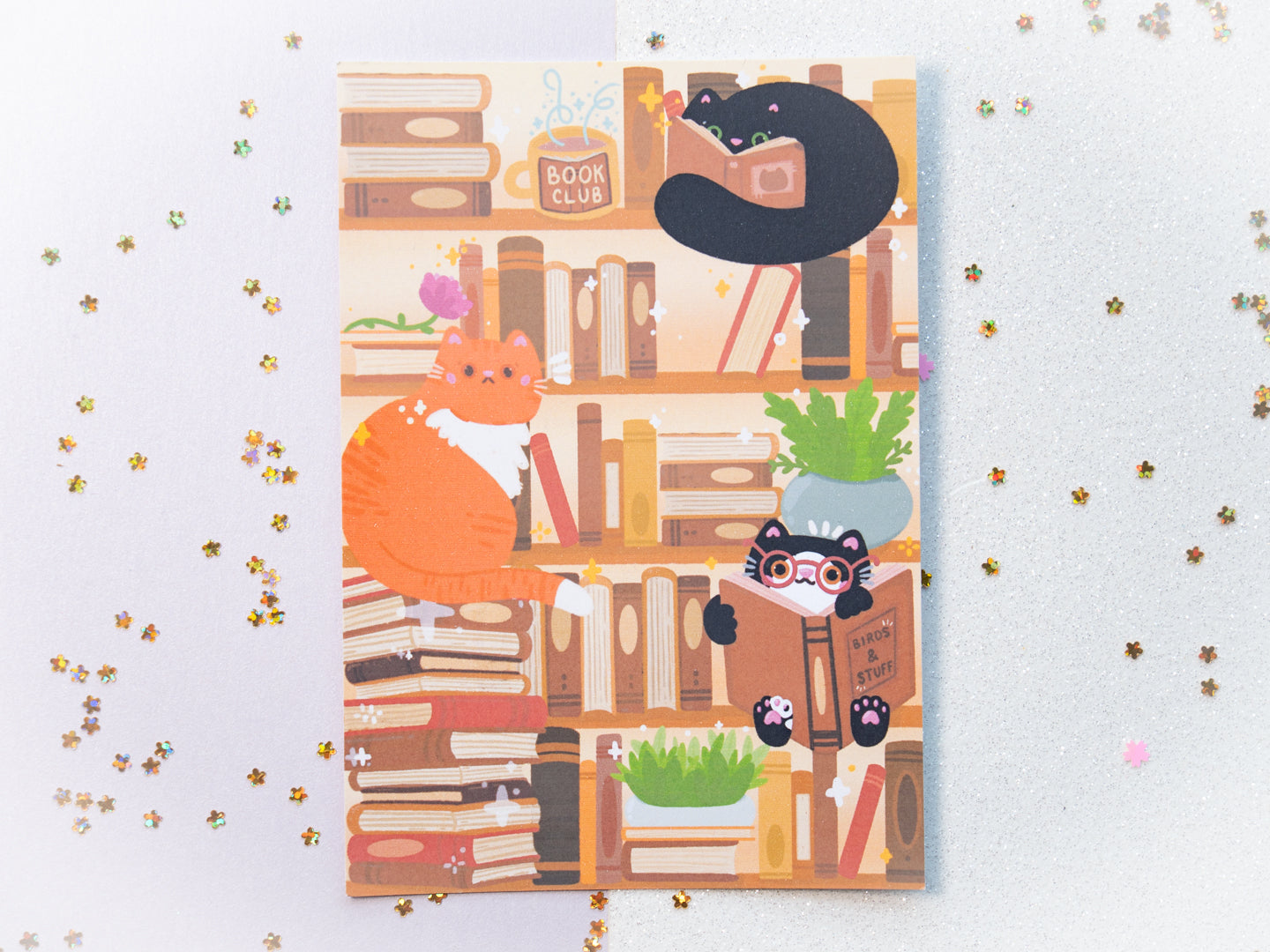 Book Lover Cats Illustration Art Print