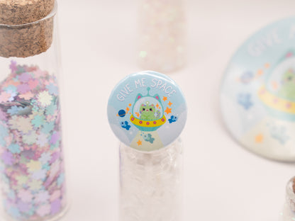 Cute Alien Cat "Give me Space" Round Button Badge