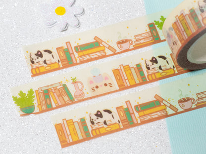 Bookshelf Sleepy Cat Washi tape - Whiskered Longers Collection