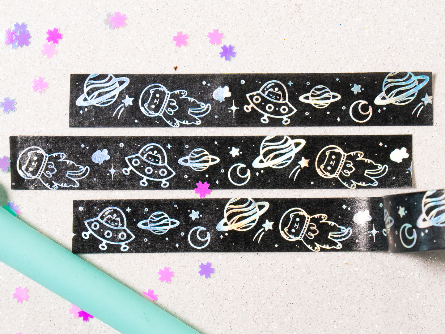 Space Cat & Aliens Chrome Holographic Washi tape