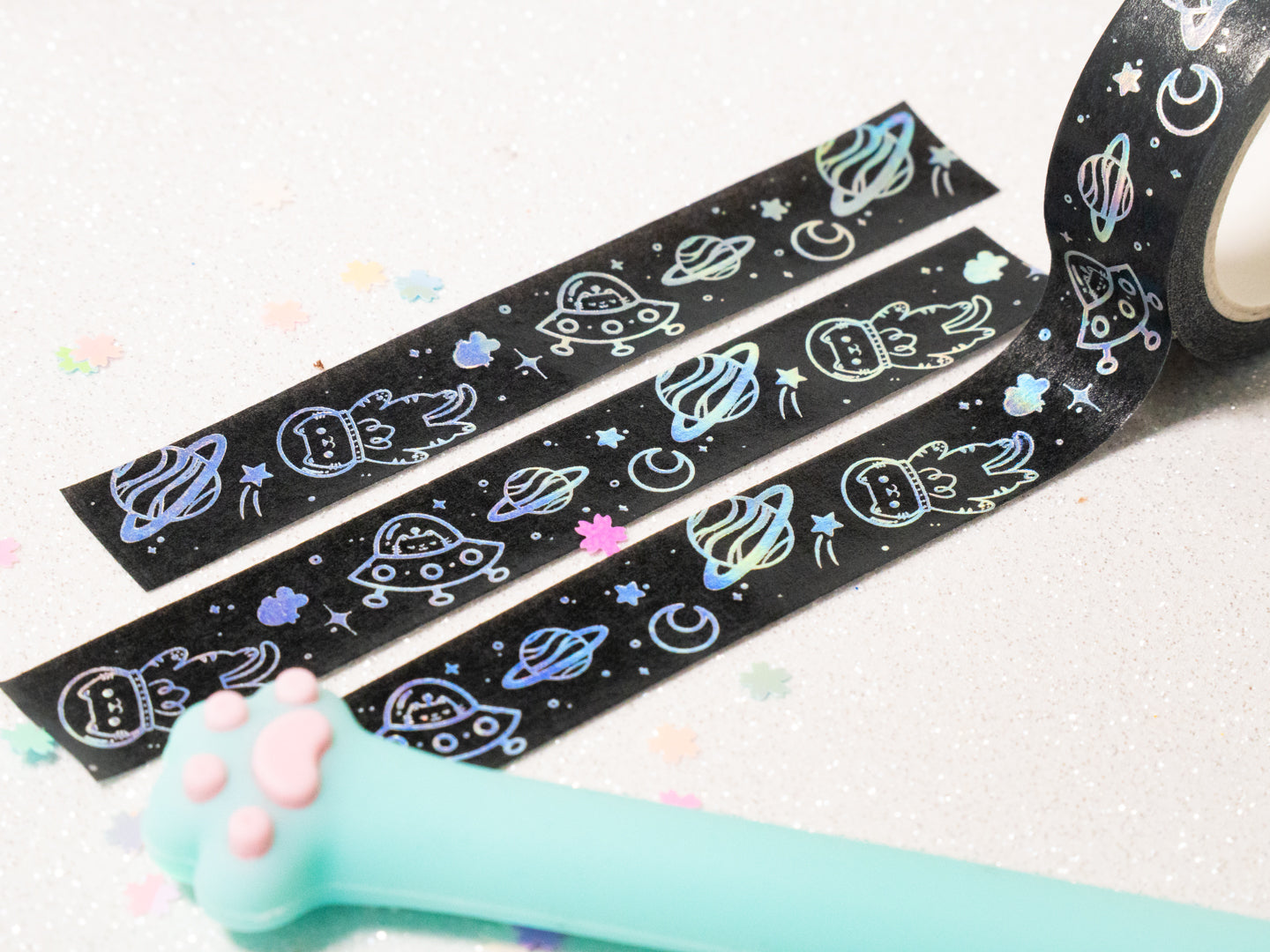 Space Cat & Aliens Chrome Holographic Washi tape